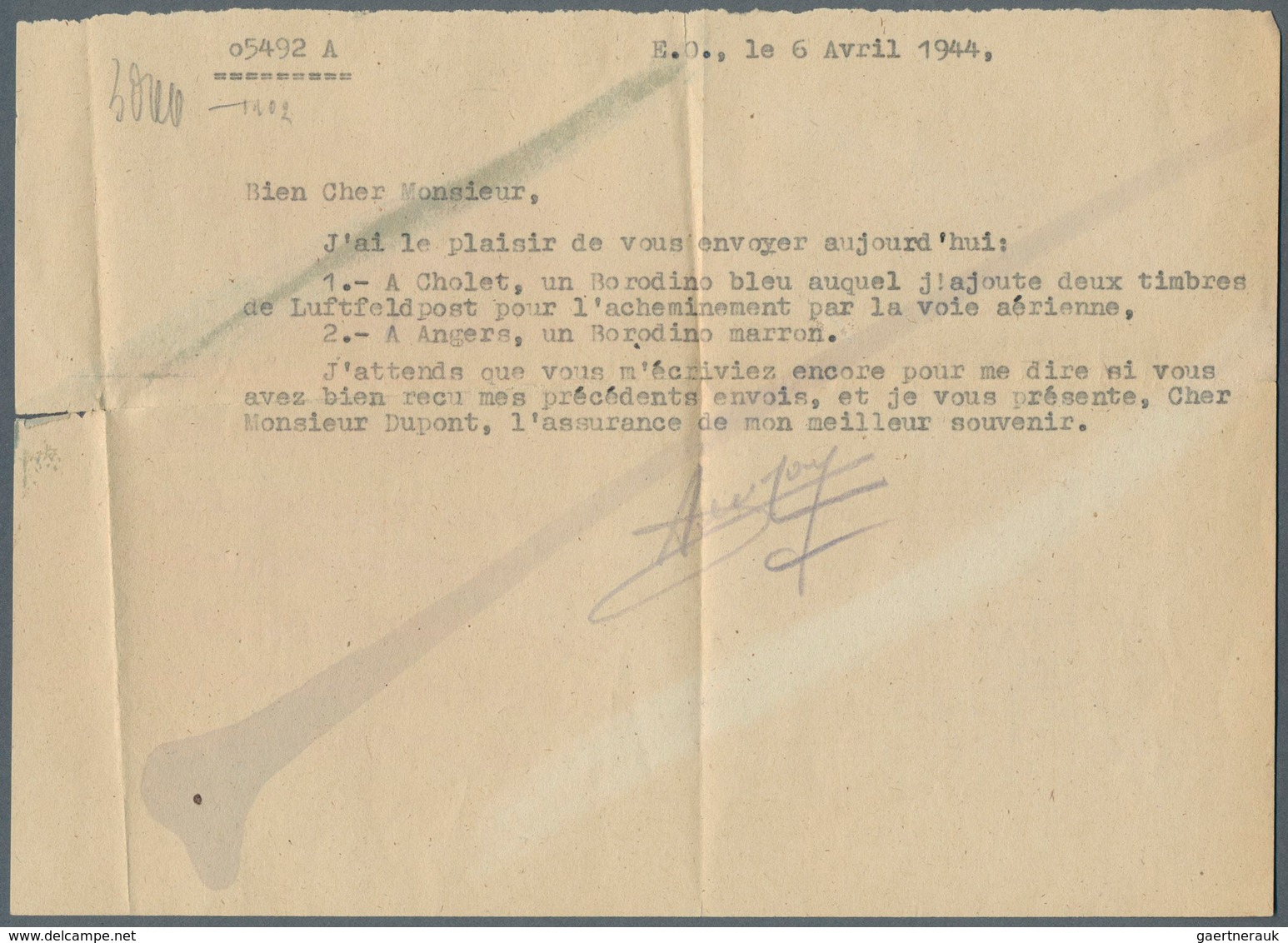 Dt. Besetzung II WK - Frankreich - Privatausgaben: Legionärsmarken: 1944 (8.4.), Spenden-Vignette (P - Occupazione 1938 – 45