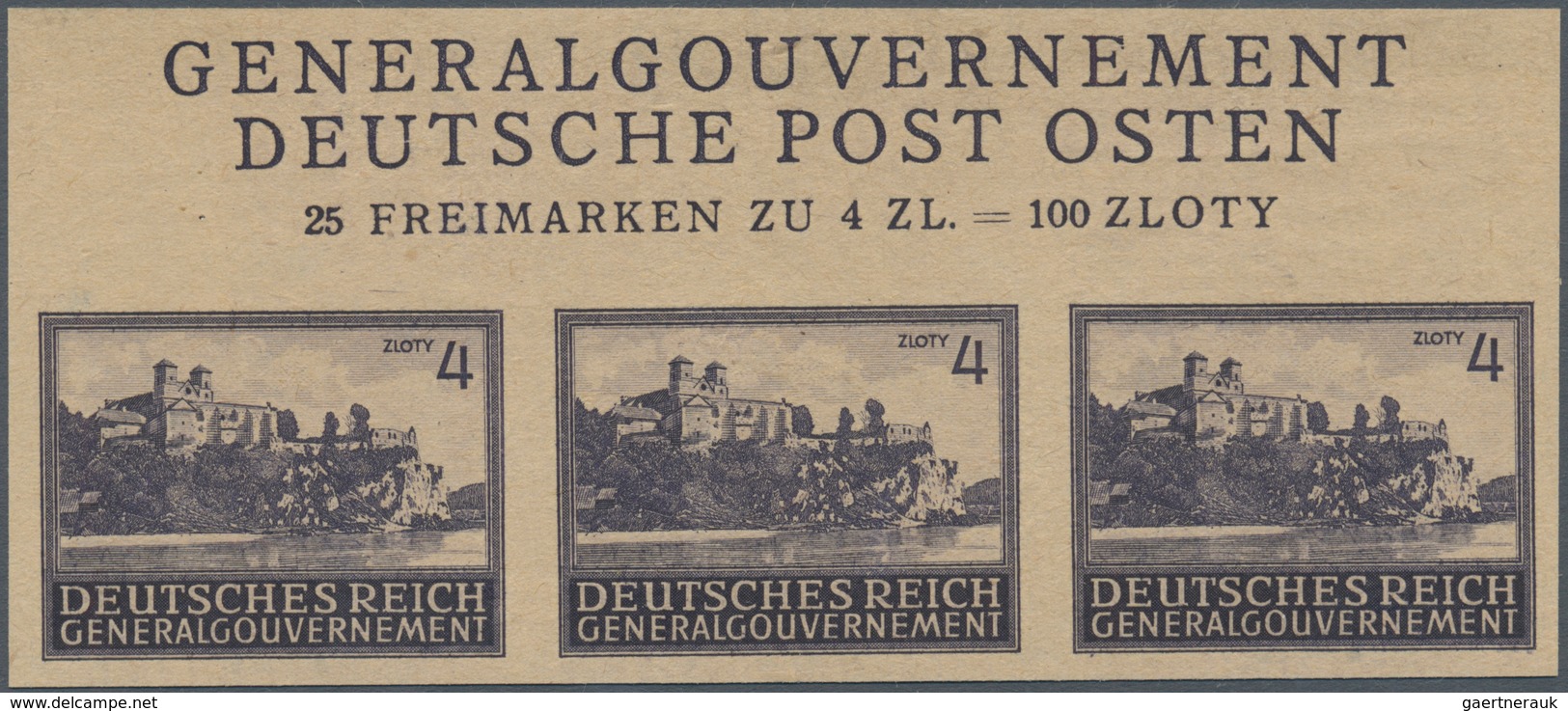 Dt. Besetzung II WK - Generalgouvernement: 1943. Kloster Tyniec 4Zl Im Waagerechten 3er-Streifen Als - Occupazione 1938 – 45