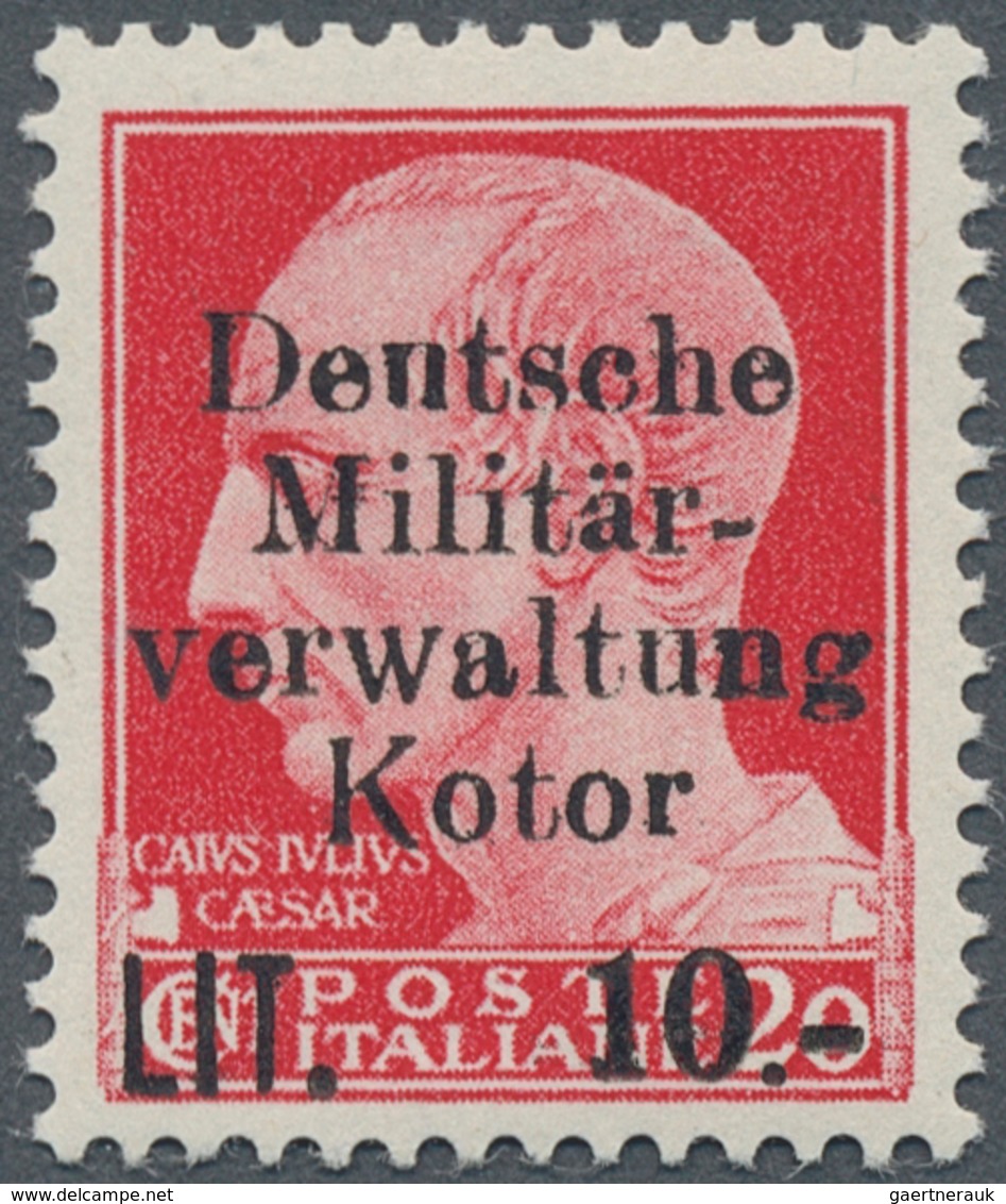 Dt. Besetzung II WK - Kotor: 1944, 10 L. Auf 20 C. Rot Mit Aufdruckfehler "n Statt U In Deutsche", P - Occupazione 1938 – 45