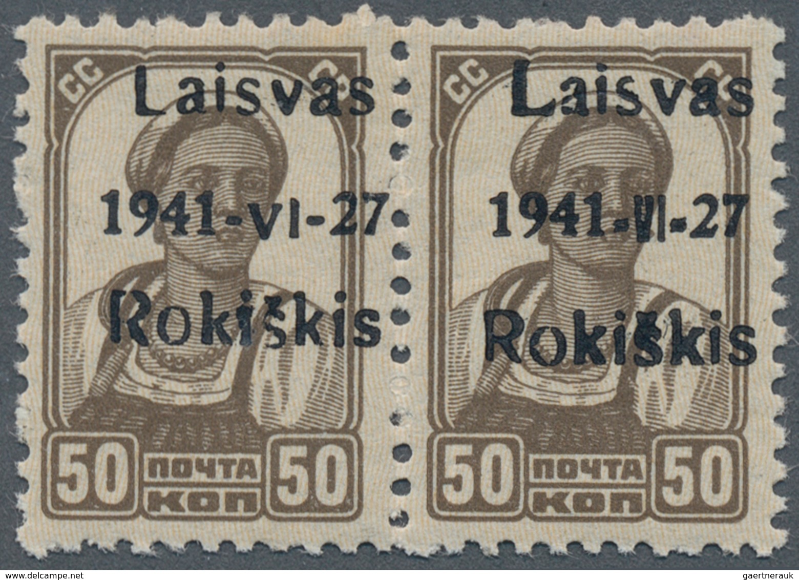 Dt. Besetzung II WK - Litauen - Rakischki (Rokiskis): 1941, 50 K. Braun Mit Schwarzem Aufdruck Im Wa - Occupation 1938-45