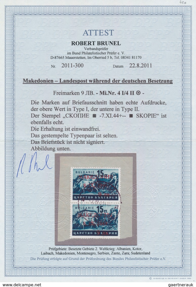 Dt. Besetzung II WK - Mazedonien: 1944, Freimarken 15 CT. Von Bulgarien Im Senkrechten Paar Mit Aufd - Occupazione 1938 – 45