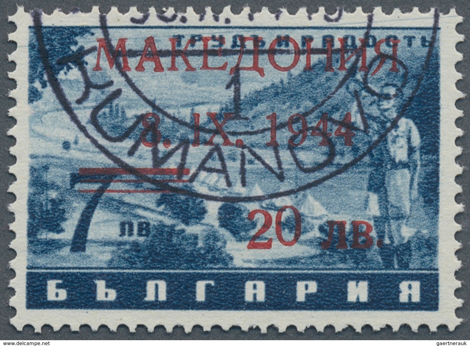 Dt. Besetzung II WK - Mazedonien: 1944, Deutsche Besetzung Mazedonien, 20 L. Auf 7 L. Mit Aufdruckfe - Occupazione 1938 – 45