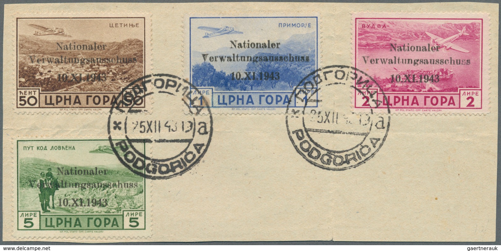 Dt. Besetzung II WK - Montenegro: 1943, 50 Cmi Bis 5 L Flugpostmarken, 4 Verschiedene Werte Auf Brie - Occupazione 1938 – 45