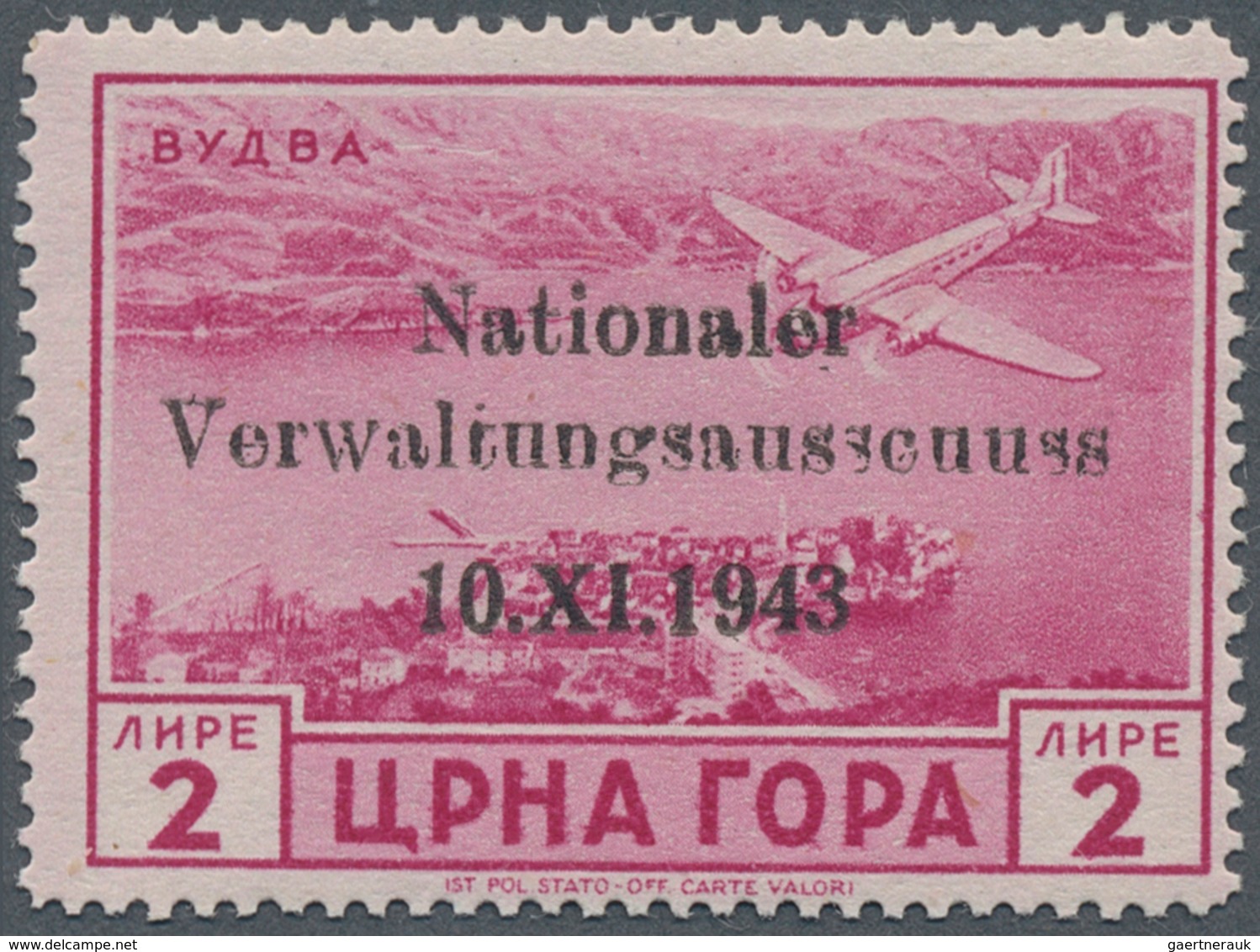 Dt. Besetzung II WK - Montenegro: 1943, 2 L. Freimarke Mit Satzfehler "Verwaltungsausscuuss", Postfr - Occupazione 1938 – 45