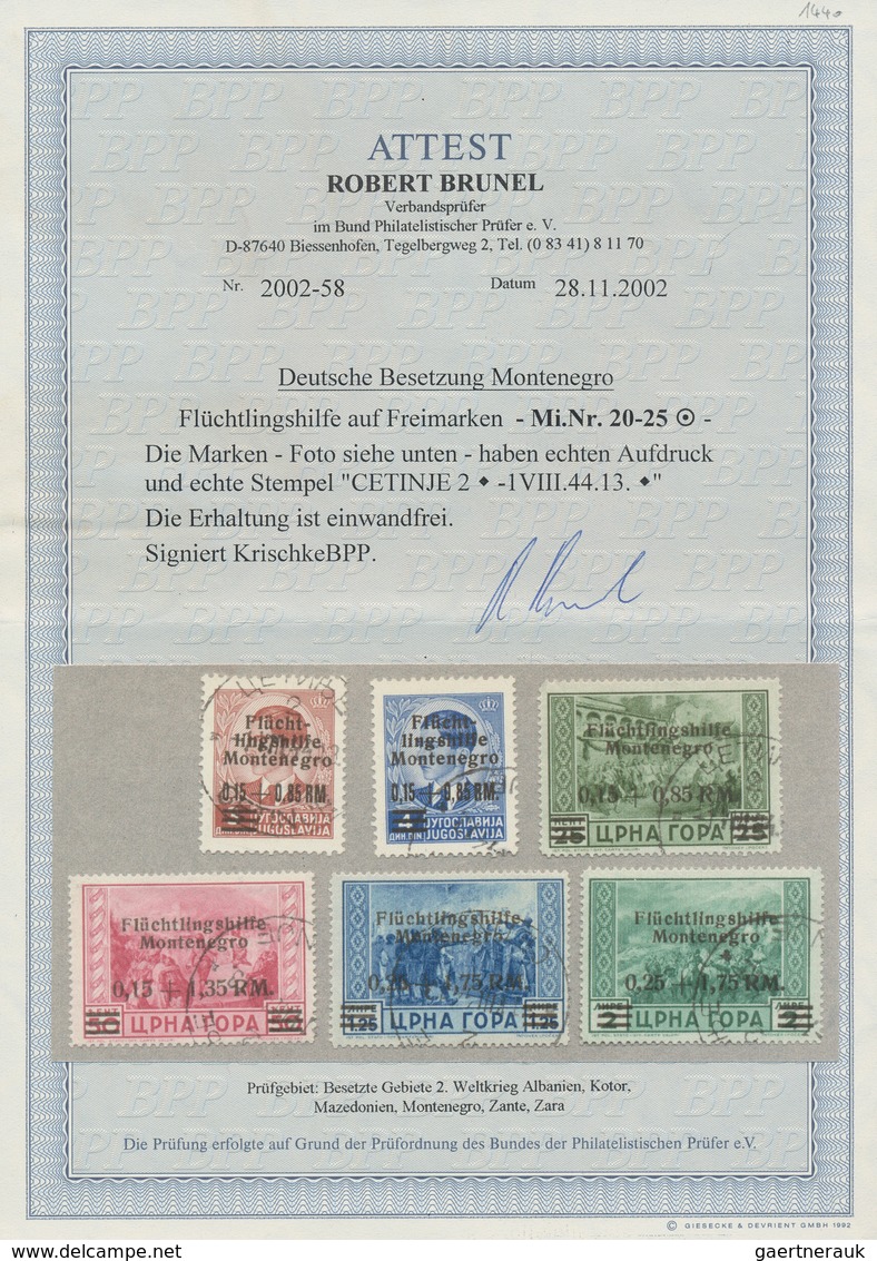 Dt. Besetzung II WK - Montenegro: 1944, Flüchtlingshilfe: 6 Werte Mit Echten Schwarzen Aufdrucken Un - Occupazione 1938 – 45