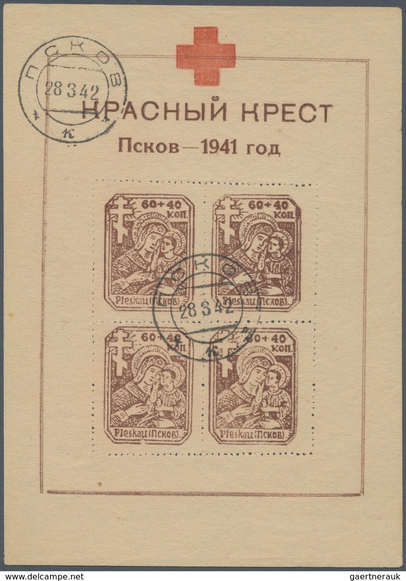 Dt. Besetzung II WK - Russland - Pleskau (Pskow): 1942, "Rotes Kreuz”-Block Auf Holzhaltigem Papier - Occupazione 1938 – 45