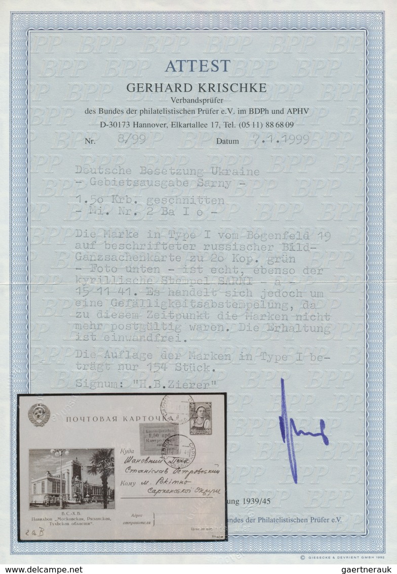 Dt. Besetzung II WK - Ukraine - Sarny: 1941, Freimarke "Kontrollzeichen 1,50 Krb." In Type I Auf Unb - Occupation 1938-45