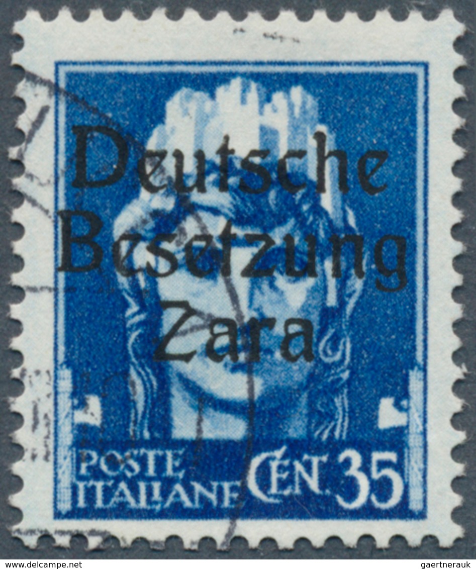 Dt. Besetzung II WK - Zara: 1943, 35 C. Freimarke Schwärzlichkobalt Mit Aufdruck In Type II, Gestemp - Occupazione 1938 – 45