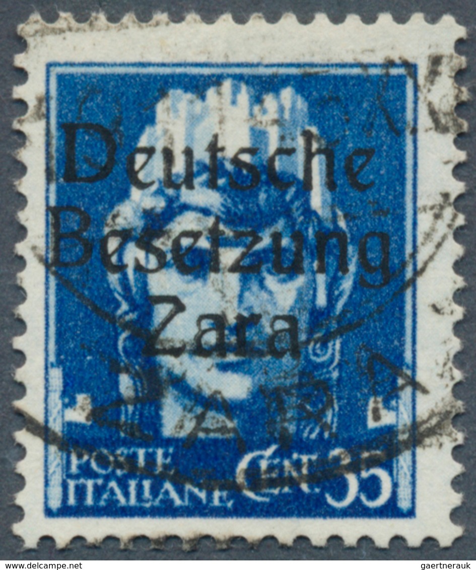 Dt. Besetzung II WK - Zara: 1943, 35 C. Freimarke Schwärzlichkobalt Mit Aufdruck In Type II, Gestemp - Ocupación 1938 – 45