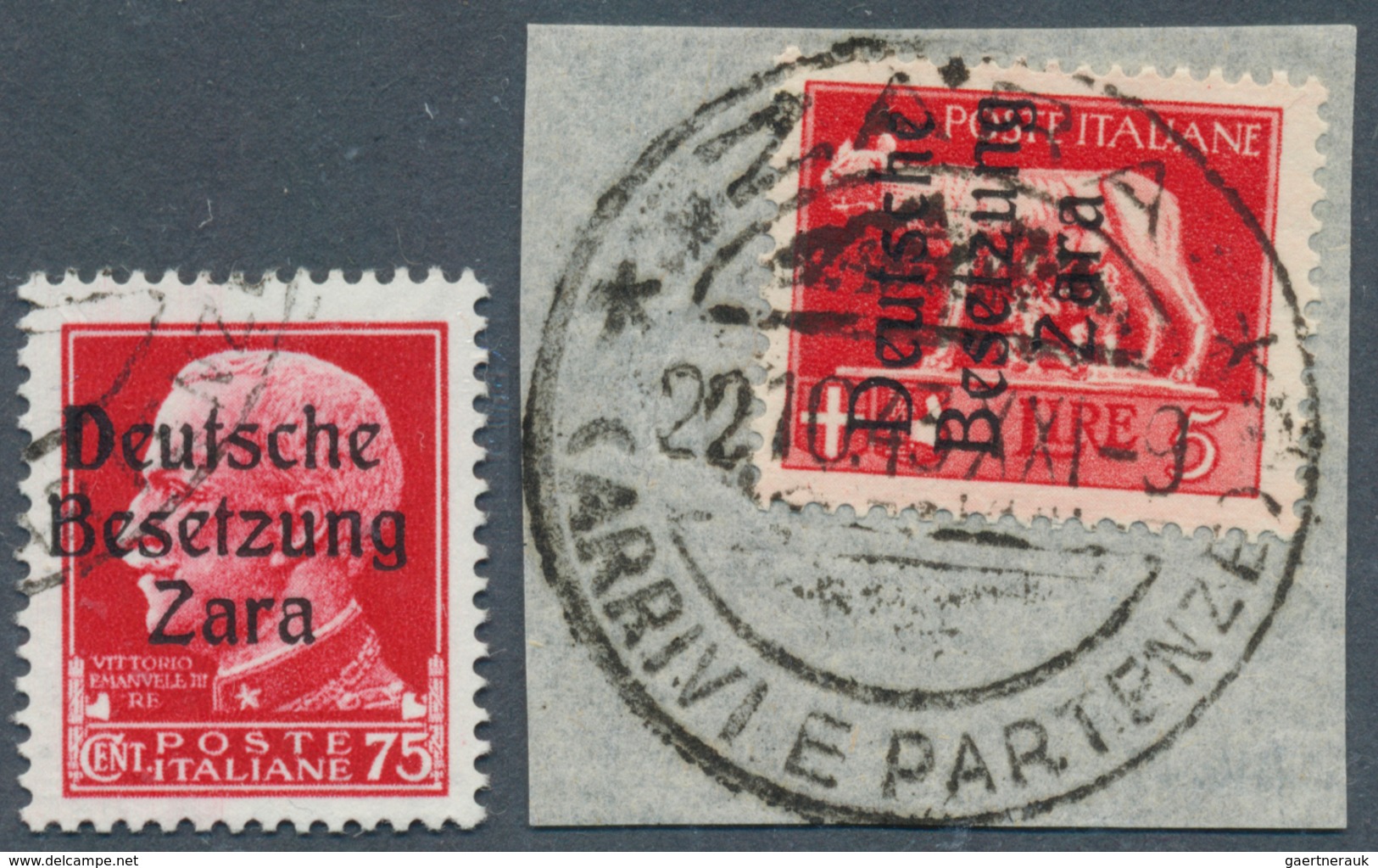 Dt. Besetzung II WK - Zara: 1943, 75 C. Freimarke Schwärzlichrosa Und 5 L. Dkl'rosarot Mit Aufdruck - Occupazione 1938 – 45