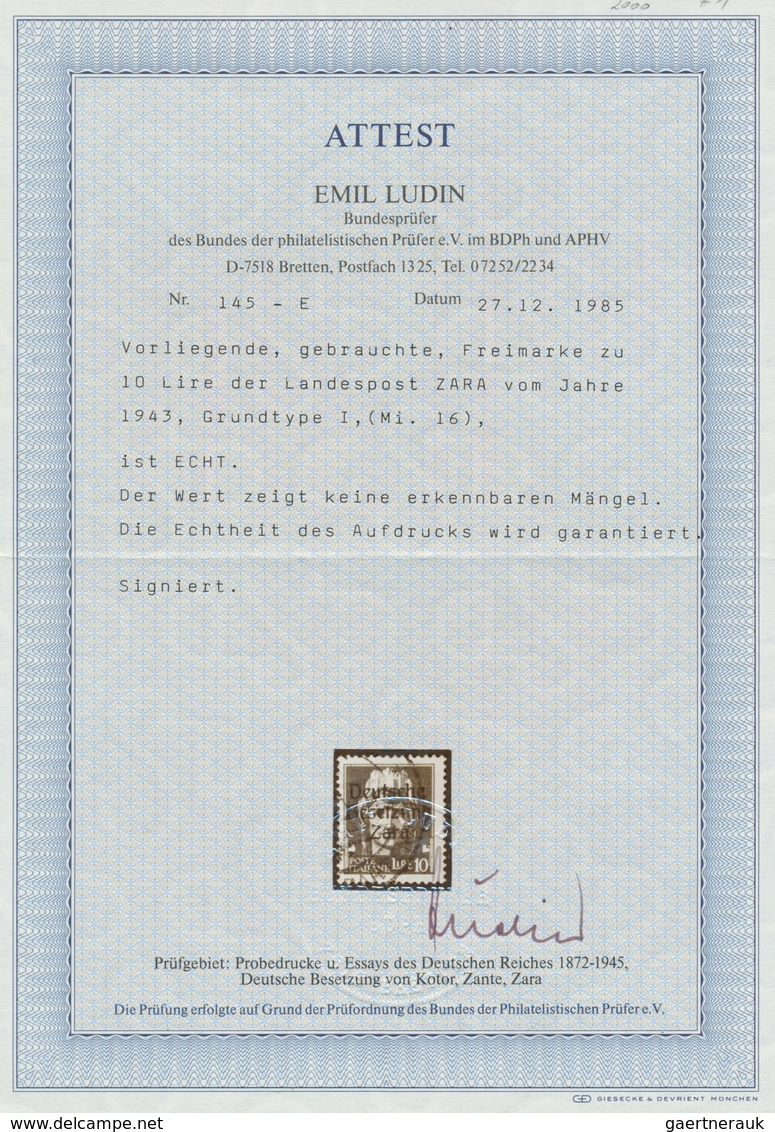 Dt. Besetzung II WK - Zara: 1943, 3.70 L. Freimarke Dkl'bläulichviolett Mit Aufdruck In Type I, Gest - Ocupación 1938 – 45