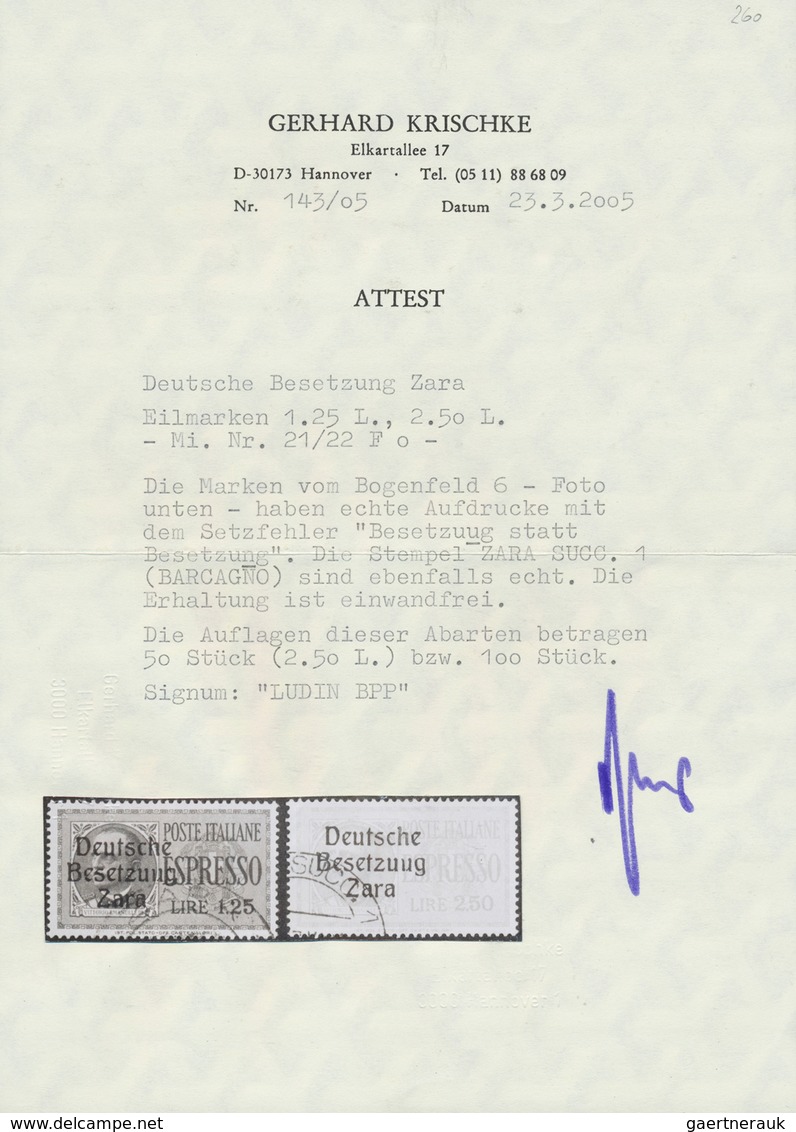 Dt. Besetzung II WK - Zara: 1943, 1.25 Lire Und 2.50 Lire Eilmarken Von Italien Mit Aufdruck Mit Dem - Occupazione 1938 – 45