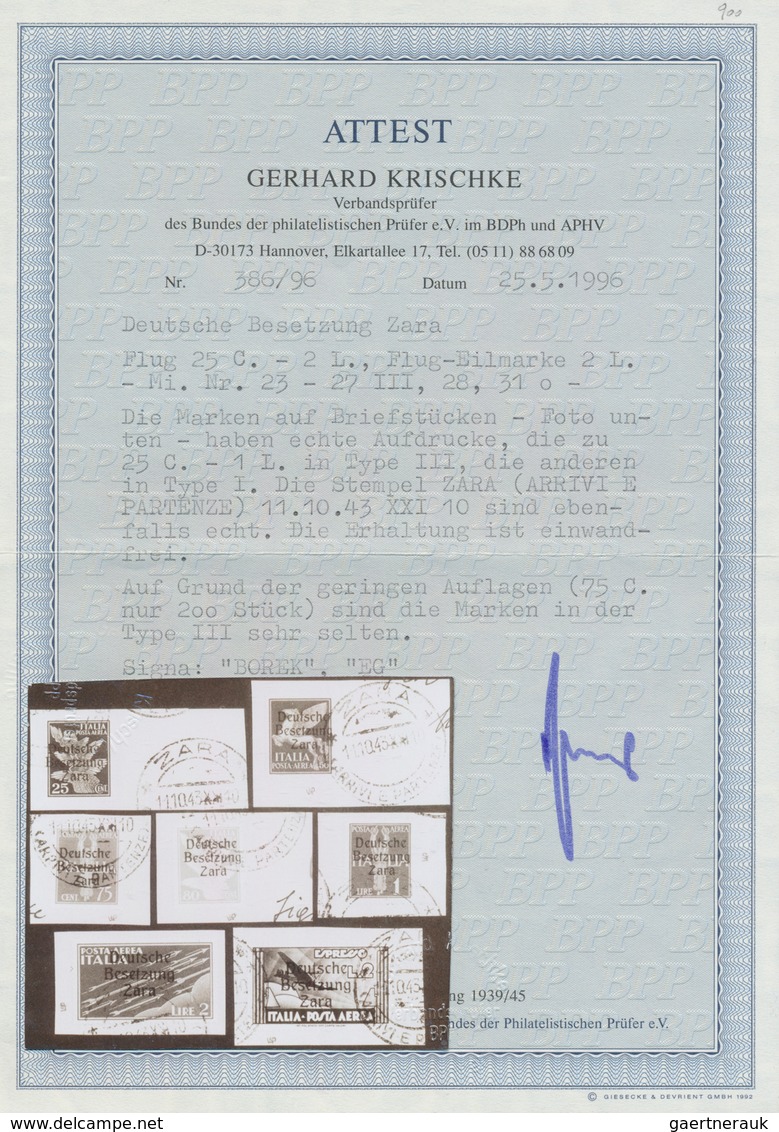 Dt. Besetzung II WK - Zara: 1943, Flugpostmarken Mit Aufdruck 25 C., 50 C., 75 C., 80 C. Und 1 Lire - Occupazione 1938 – 45