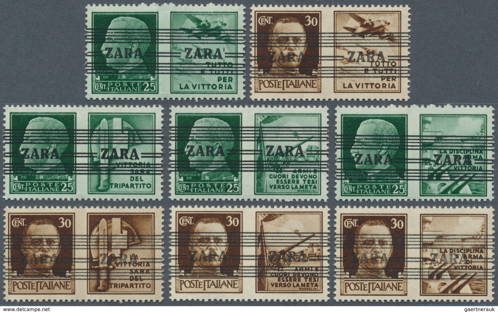 Dt. Besetzung II WK - Zara: 1943, Freimarken Von Italien 25 C. Grün Und 30 C. Braun Jeweils Mit Vier - Ocupación 1938 – 45