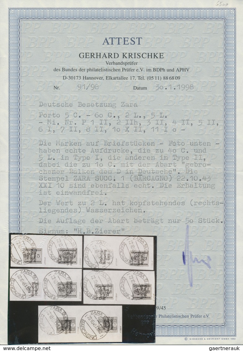 Dt. Besetzung II WK - Zara - Portomarken: 1943, 5 C Bis 5 L (ohne 40 C) Mit Aufdrucken Auf Briefstüc - Occupation 1938-45