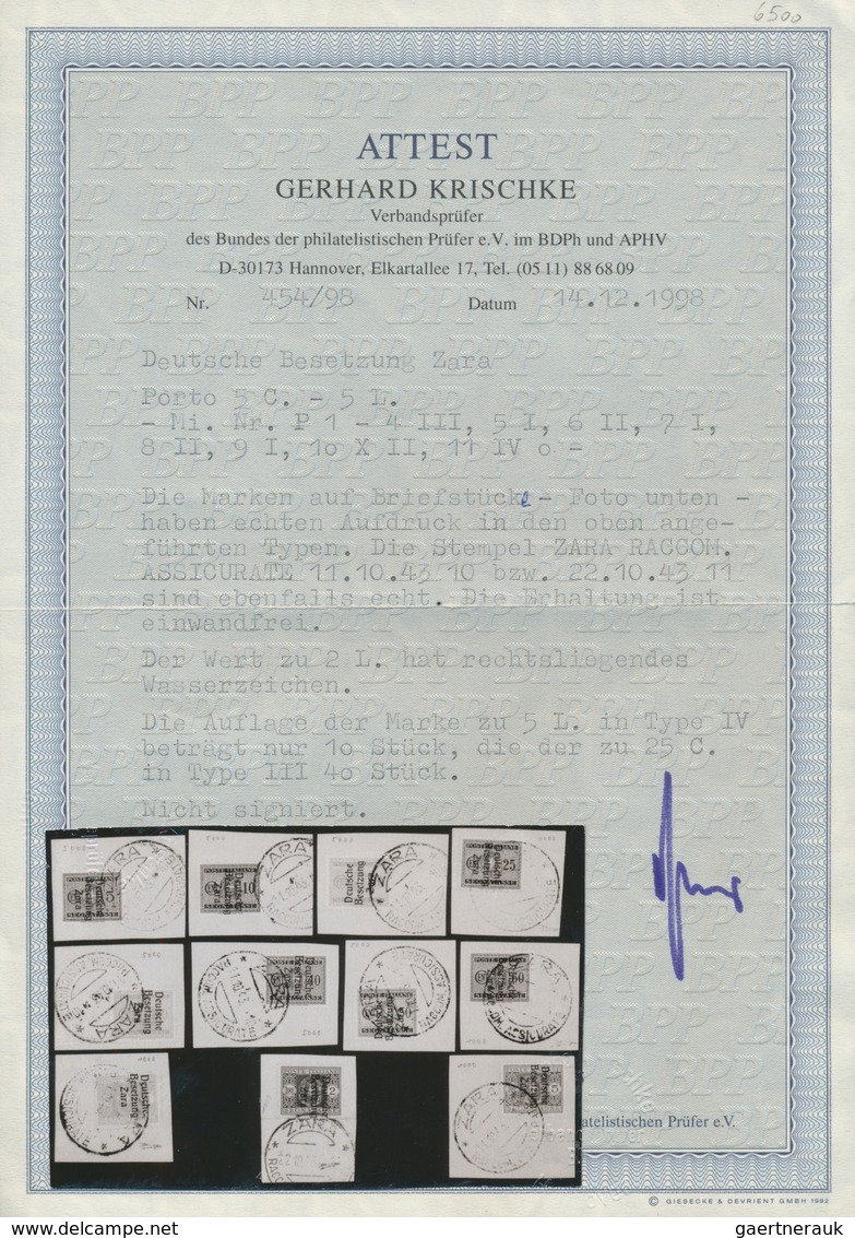 Dt. Besetzung II WK - Zara - Portomarken: 1943, 5 C Bis 20 C, 30 C Bis 1 L Und 5 L Mi Aufdrucken Ver - Occupation 1938-45