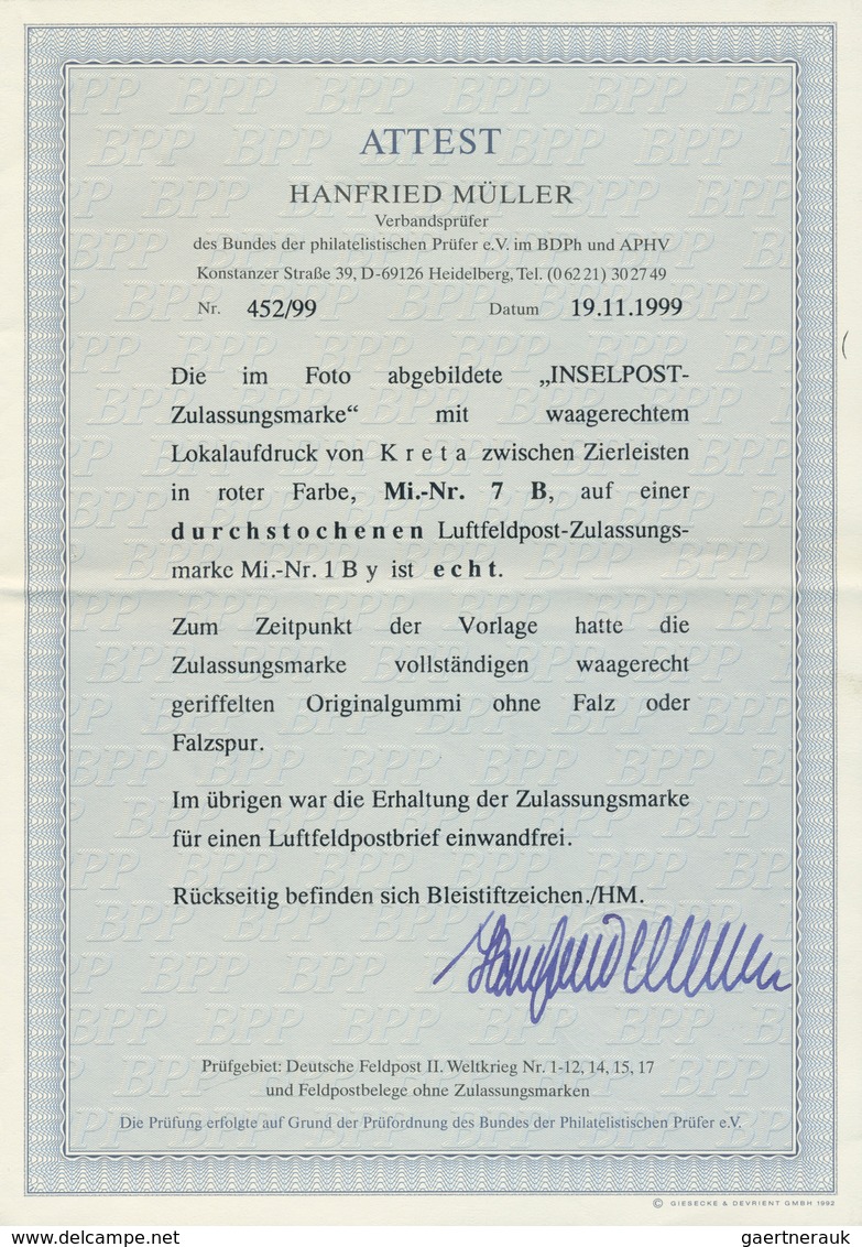 Feldpostmarken: 1944, Kreta Zulassungsmarke Durchstochen, Postfrisch Mit Leichten Roten Farbspuren V - Altri & Non Classificati