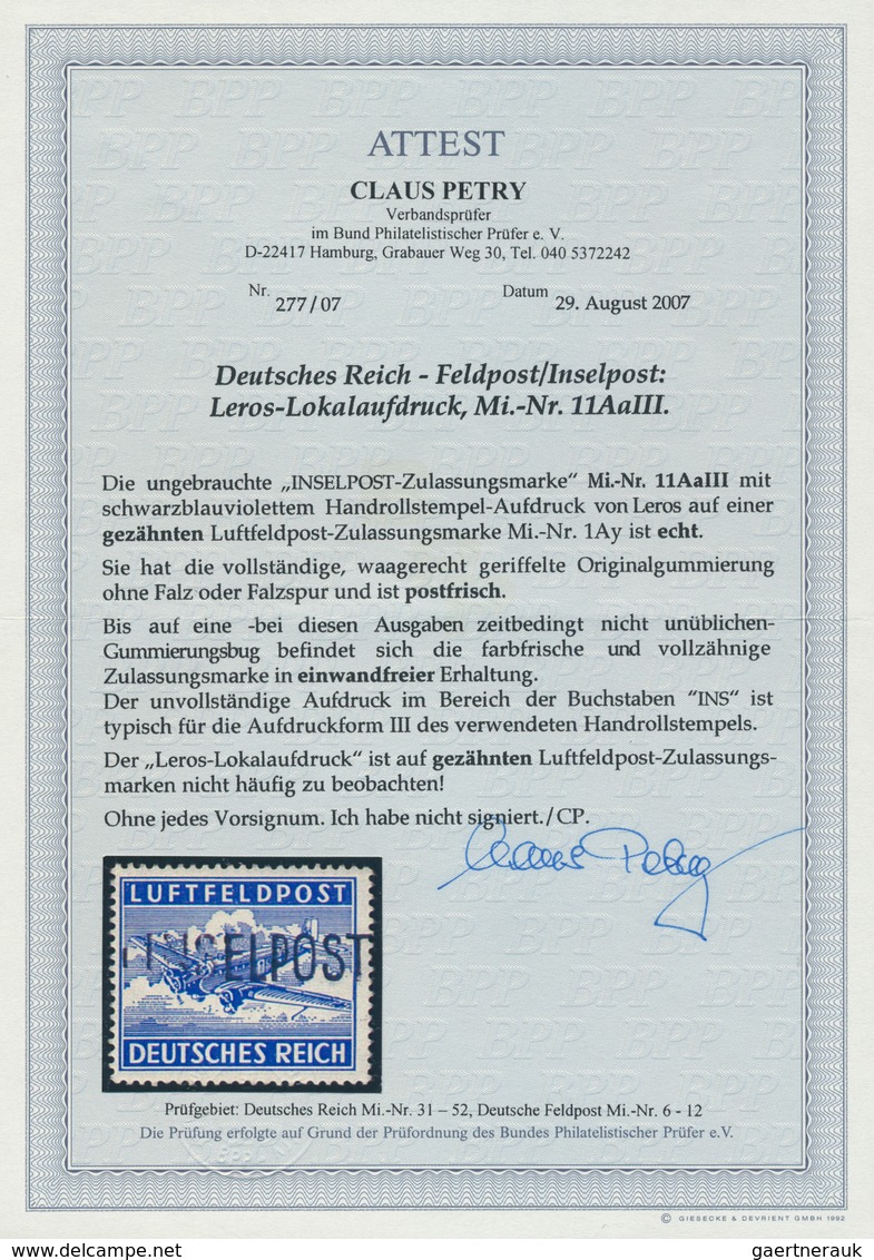 Feldpostmarken: 1945, Insel Leros Zulassungsmarke Gezähnt Mit Schwarzblauviolettem Aufdruck In Type - Altri & Non Classificati