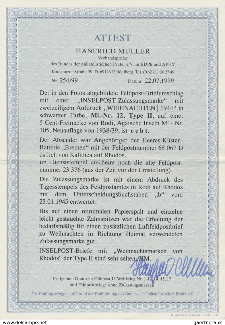 Feldpostmarken: 1944, 5 Cent-Marke Von RODI Mit Schwarzem Aufdruck "WEIHNACHTEN 1944" In Type II Auf - Altri & Non Classificati