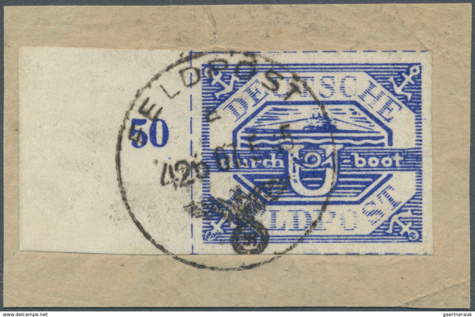 Feldpostmarken: 1945, U-Boot Hela Blau, Randstück (Feld 41) Mit Normstempel "a 425 7.5.45", Sehr Sch - Other & Unclassified