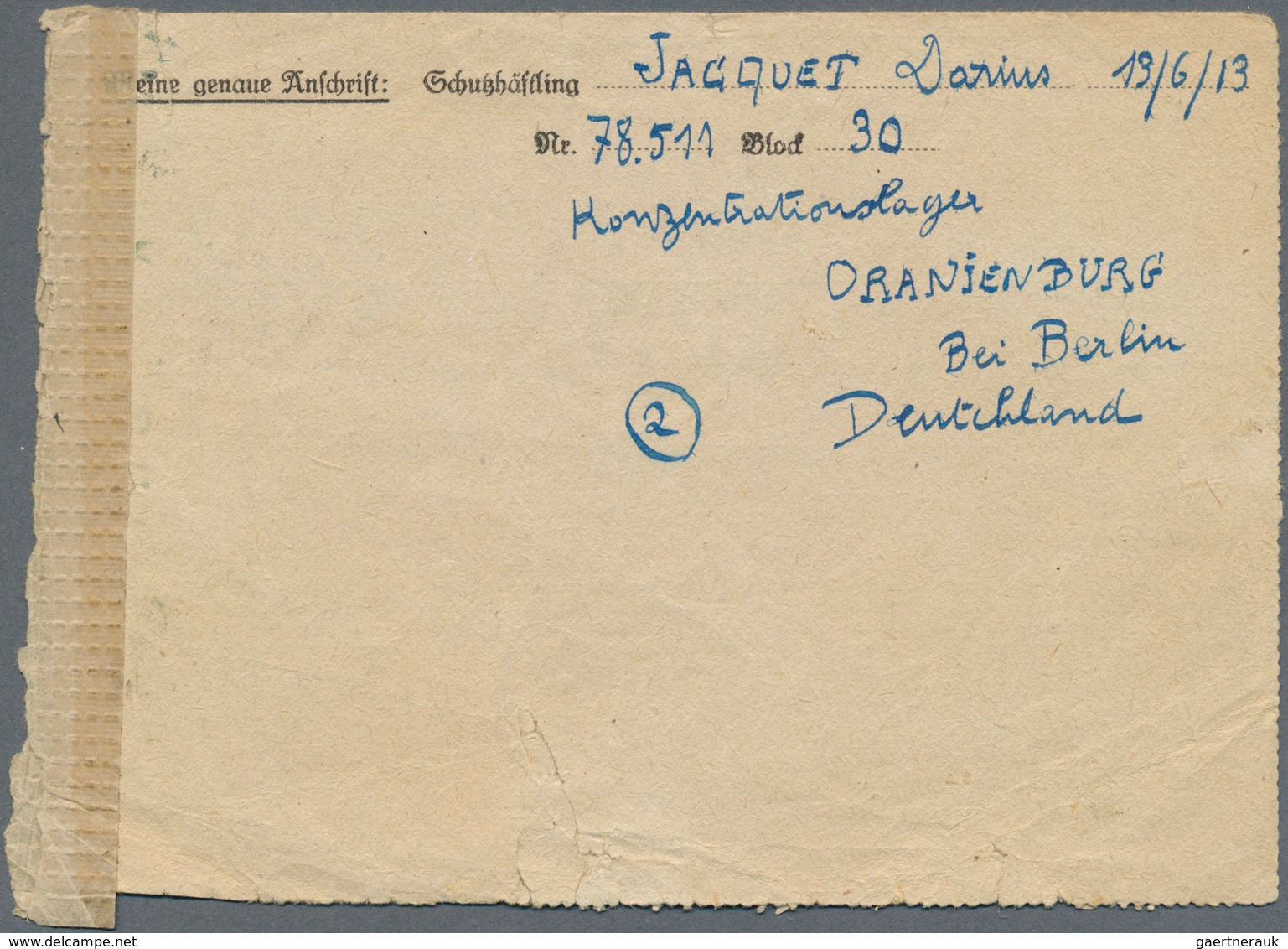 KZ-Post: 1945 (5.1.), 1 Pfg. + 2x 12 Pfg. Hitler Mit Stempel ORANIENBURG Auf Vordruck-Faltbrief (lei - Storia Postale