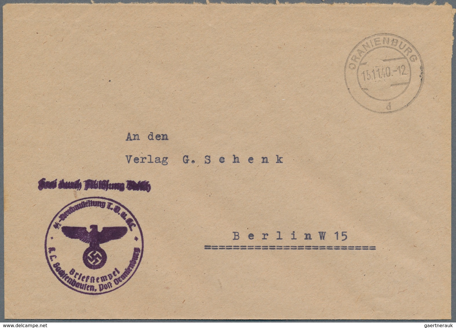 KZ-Post: 1940 (15.11.), Gebührenfreier Dienstbrief Mit Stempel ORANIENBURG Und Seltenem Briefstempel - Covers & Documents