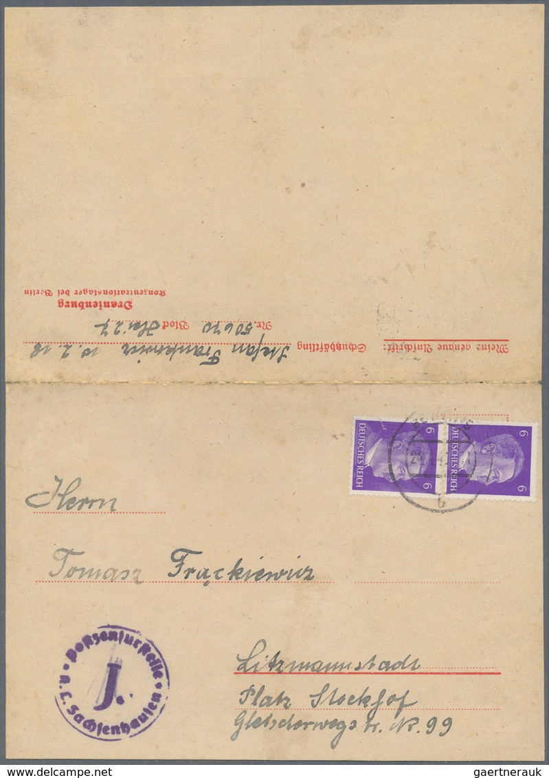 KZ-Post: Sachsenhausen - Außenlager Henkel-Werke: 1943, Vordruckkarten-Brief Mit Senkrechtem Paar 6 - Storia Postale