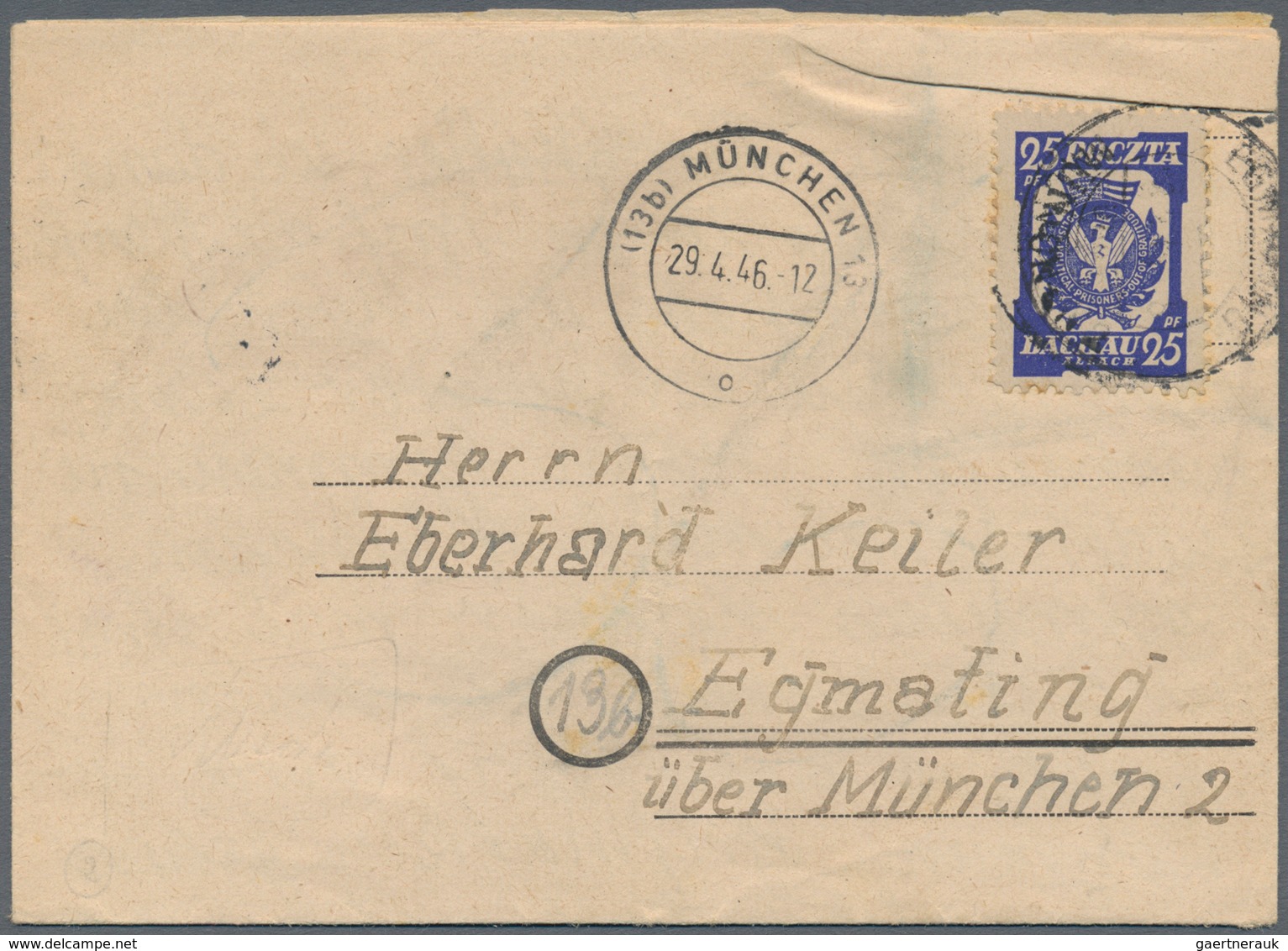 Lagerpost: Dachau: 1946, 25 Pfg. Blau Auf Gelaufenem Faltbriefumschlag Aus Der Dem Polnischen Lager - Storia Postale