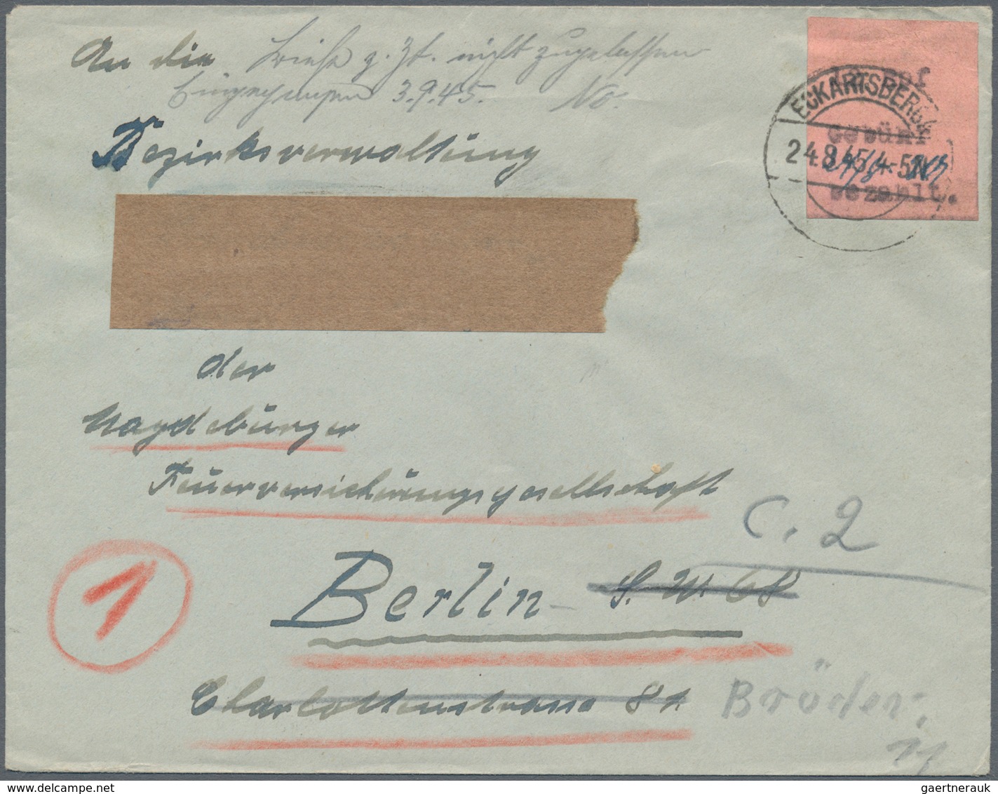 Deutsche Lokalausgaben Ab 1945: ECKARTSBERGA: 1945 (24.8.), Gebührenzettel 12 Pf. Schwarz Auf Rosa I - Other & Unclassified