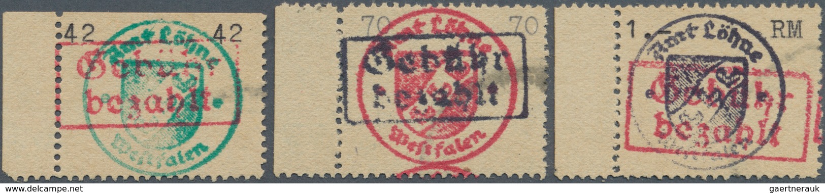 Deutsche Lokalausgaben Ab 1945: LÖHNE, 1945, Gebührenzettel Zu 42 (Pf), 70 (Pf) Und 1 RM, Ungebrauch - Altri & Non Classificati