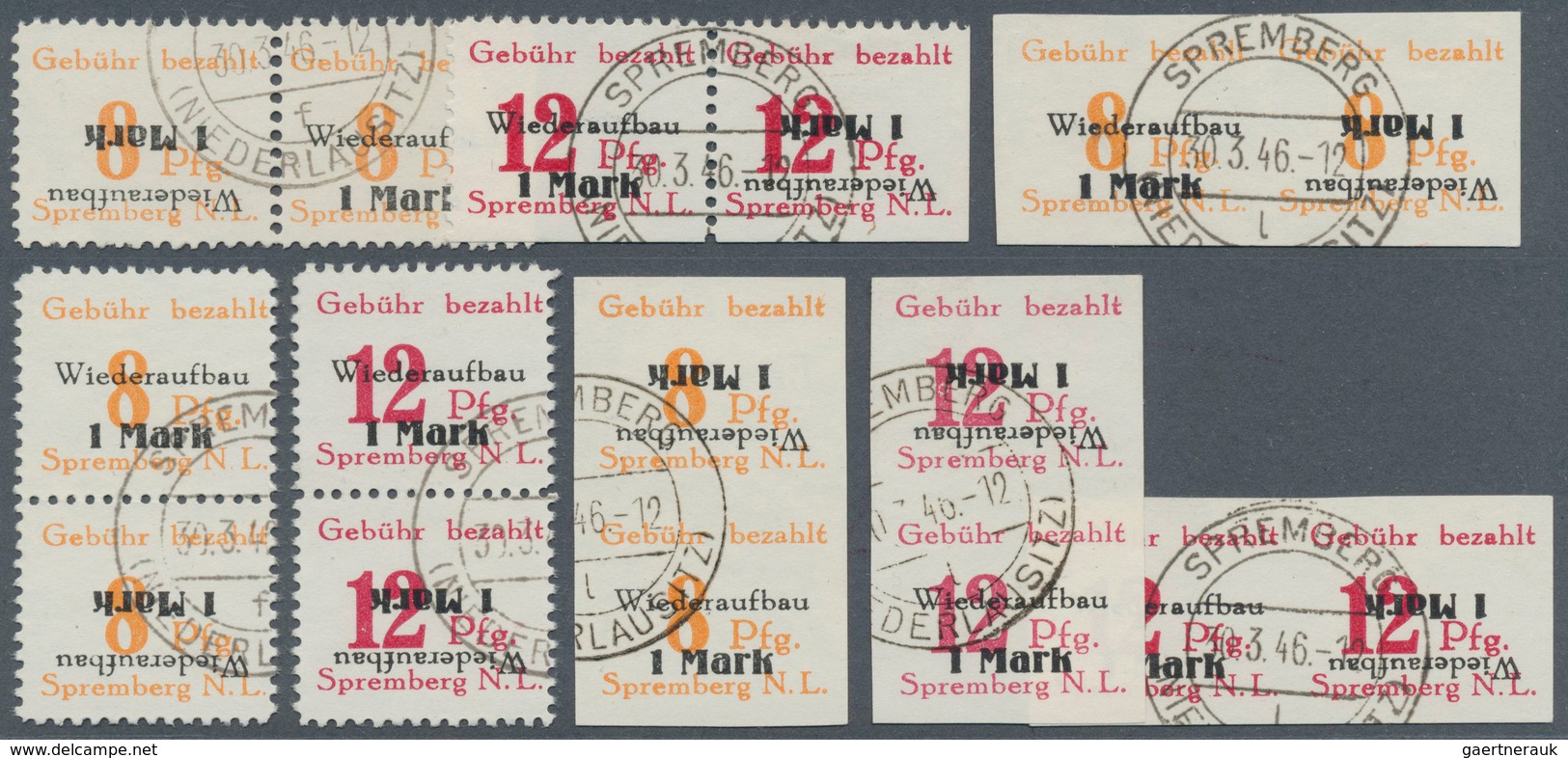 Deutsche Lokalausgaben Ab 1945: SPREMBERG, 1945, 8 Pfg. + 1 M Orange U. 12 Pfg.+ 1 M Dunkelrosarot, - Autres & Non Classés