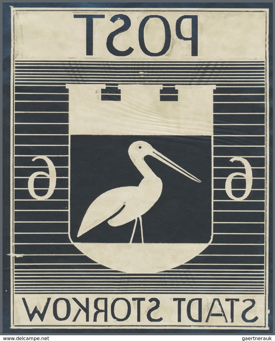 Deutsche Lokalausgaben Ab 1945: Storkow: 6 Pfg. Stadtwappen, S/w-Fotoentwurf Der Späteren Marke, Ein - Other & Unclassified