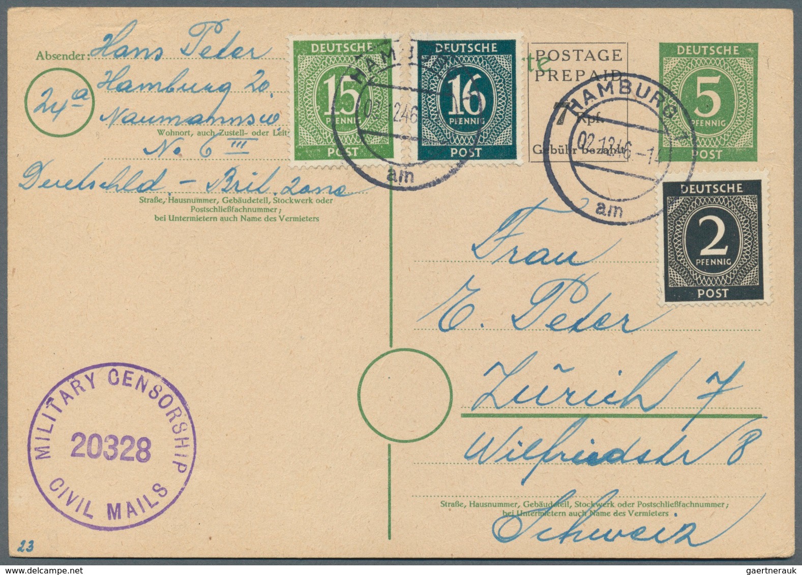 Alliierte Besetzung - Ganzsachen: 1946, Postkarte 7 Pf Schwarz Neben 5 Pf Grün (auf P 950), Mit Zfr - Altri & Non Classificati