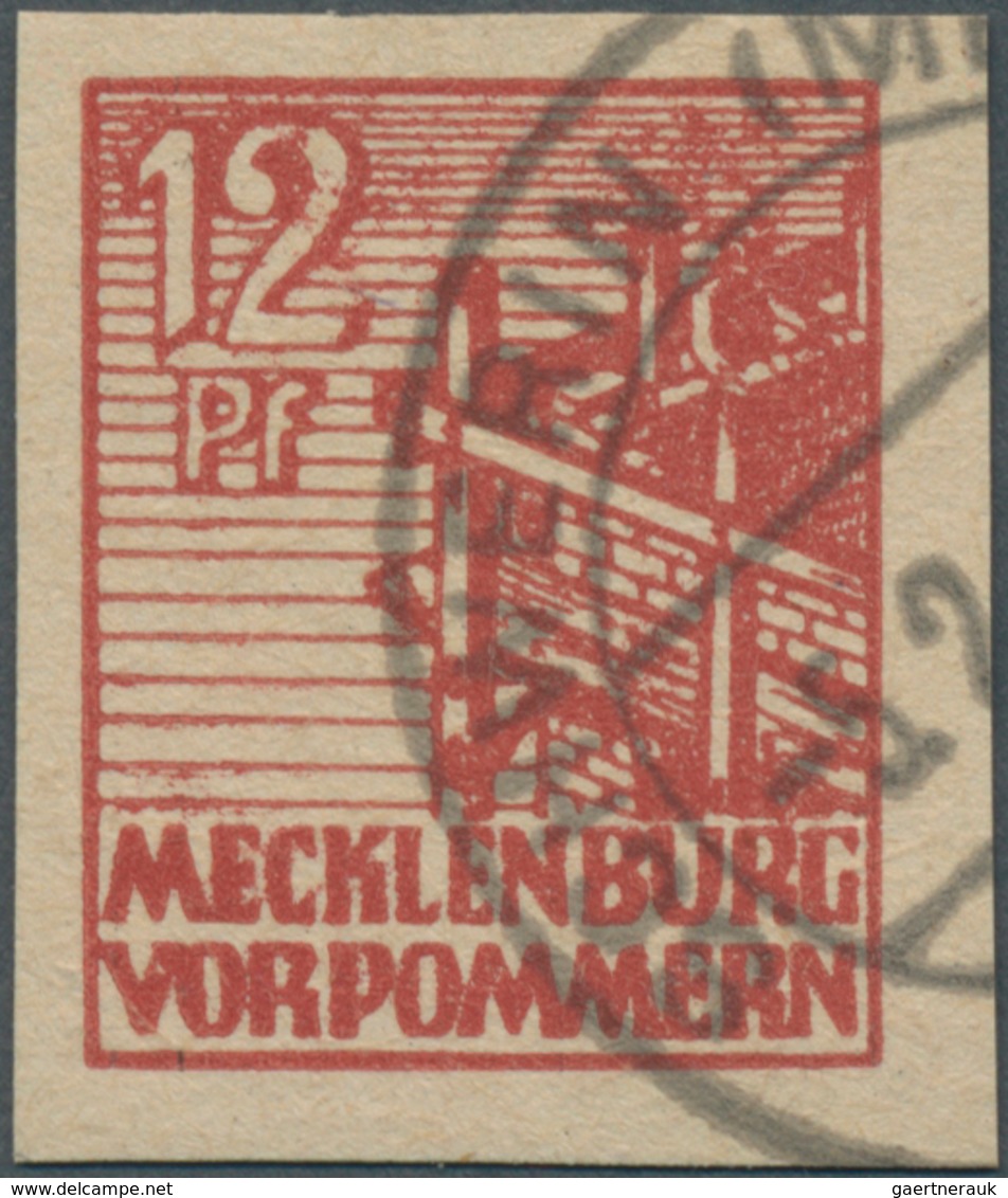 Sowjetische Zone - Mecklenburg-Vorpommern: 1946, 12 Pfg. Abschiedsserie Braunrot Ungezähnt, Gestempe - Altri & Non Classificati