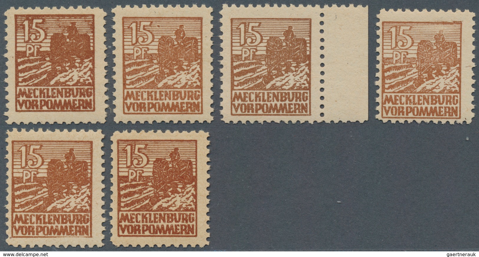 Sowjetische Zone - Mecklenburg-Vorpommern: 1946, 15 Pfg. Abschiedsserie 6 Marken In Verschiedenen Fa - Other & Unclassified