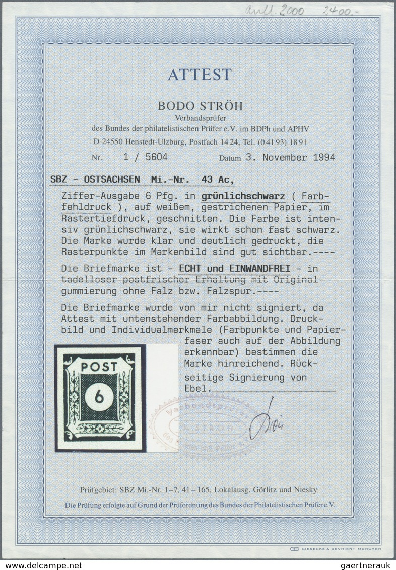 Sowjetische Zone - Ost-Sachsen: 1945, Ziffernausgabe 6 (Pf) Grünschwarz, Postfrisches Exemplar Der F - Other & Unclassified