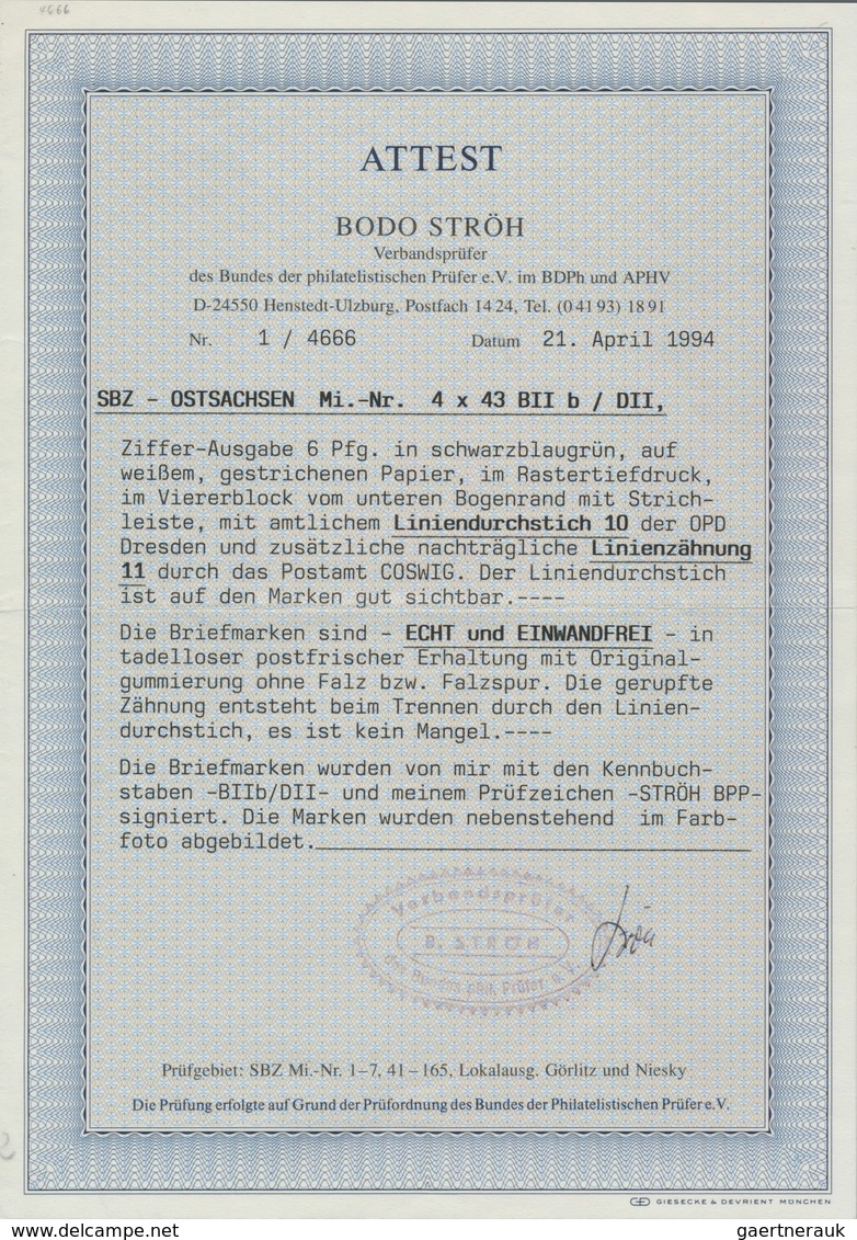 Sowjetische Zone - Ost-Sachsen: 1945, 6 Pf. Schw'blaugrün Mit Amtlichem Durchstich Sowie Nachträglic - Altri & Non Classificati