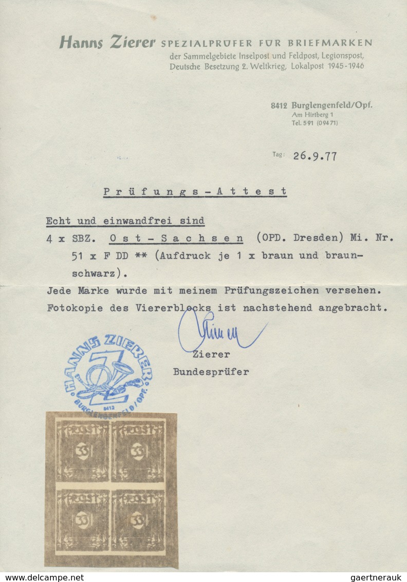 Sowjetische Zone - Ost-Sachsen: 1945, 3 Pfg. Mit Doppeldruck Braunschwarz Auf Braun, Waagerechtes Po - Otros & Sin Clasificación
