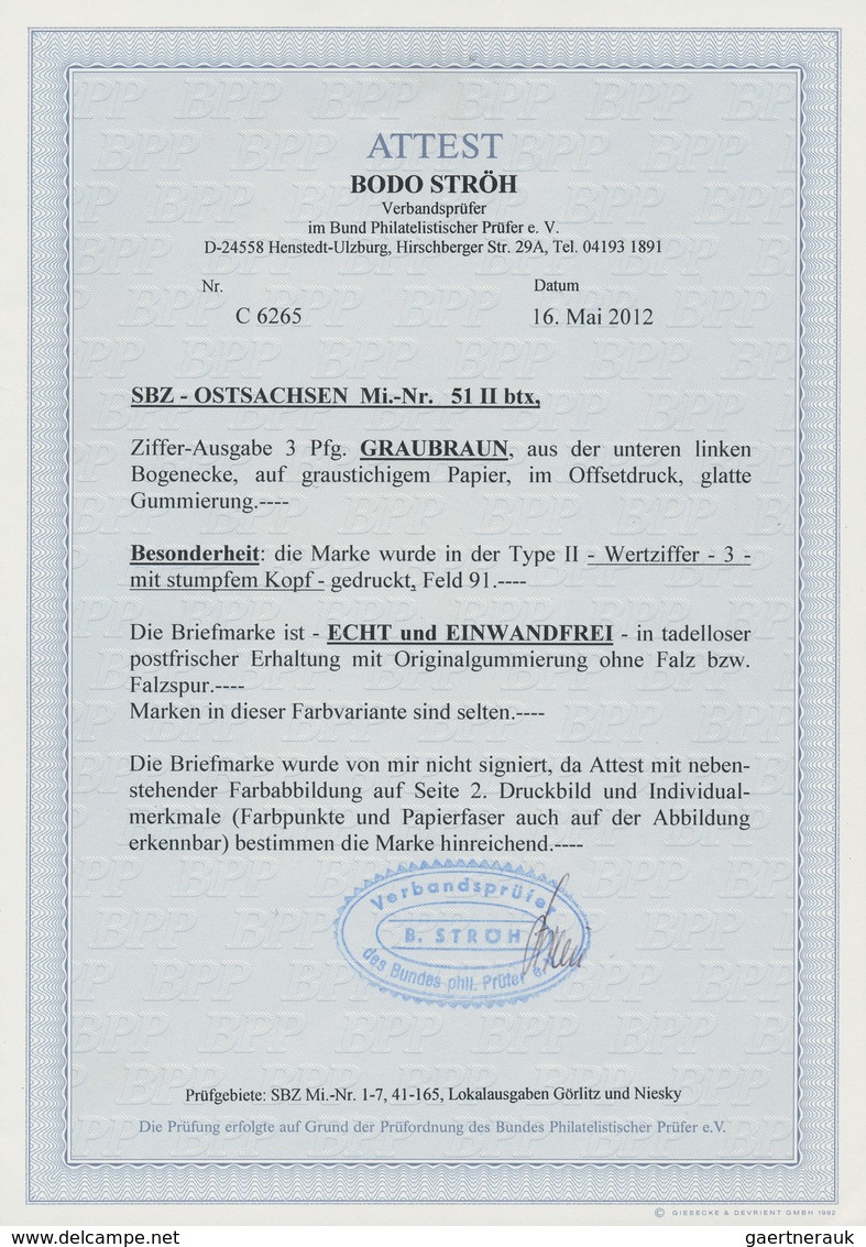 Sowjetische Zone - Ost-Sachsen: 1945; 3 Pf. Hellgraubraun Postfrisch Der Type II Aus Der Linken Unte - Other & Unclassified