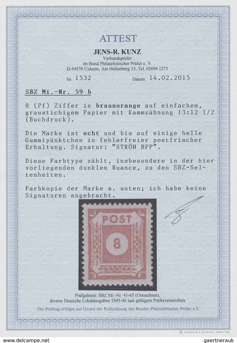 Sowjetische Zone - Ost-Sachsen: 1945, Freimarke Ziffernserie, 8 Pf. SCHWÄRZLICHGELBORANGE Postfr. Pr - Other & Unclassified