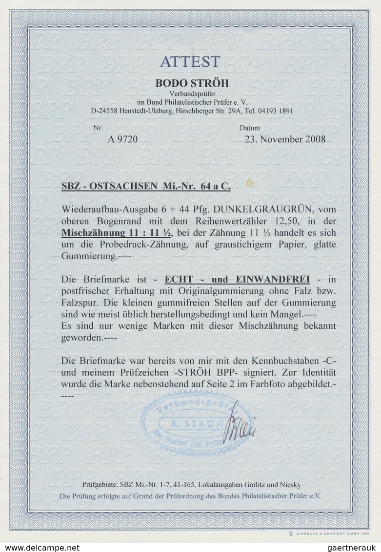 Sowjetische Zone - Ost-Sachsen: 1946 Wiederaufbau Dresdner Zwinger 6+44 Pf. Dunkelgraugrün Mit Misch - Altri & Non Classificati