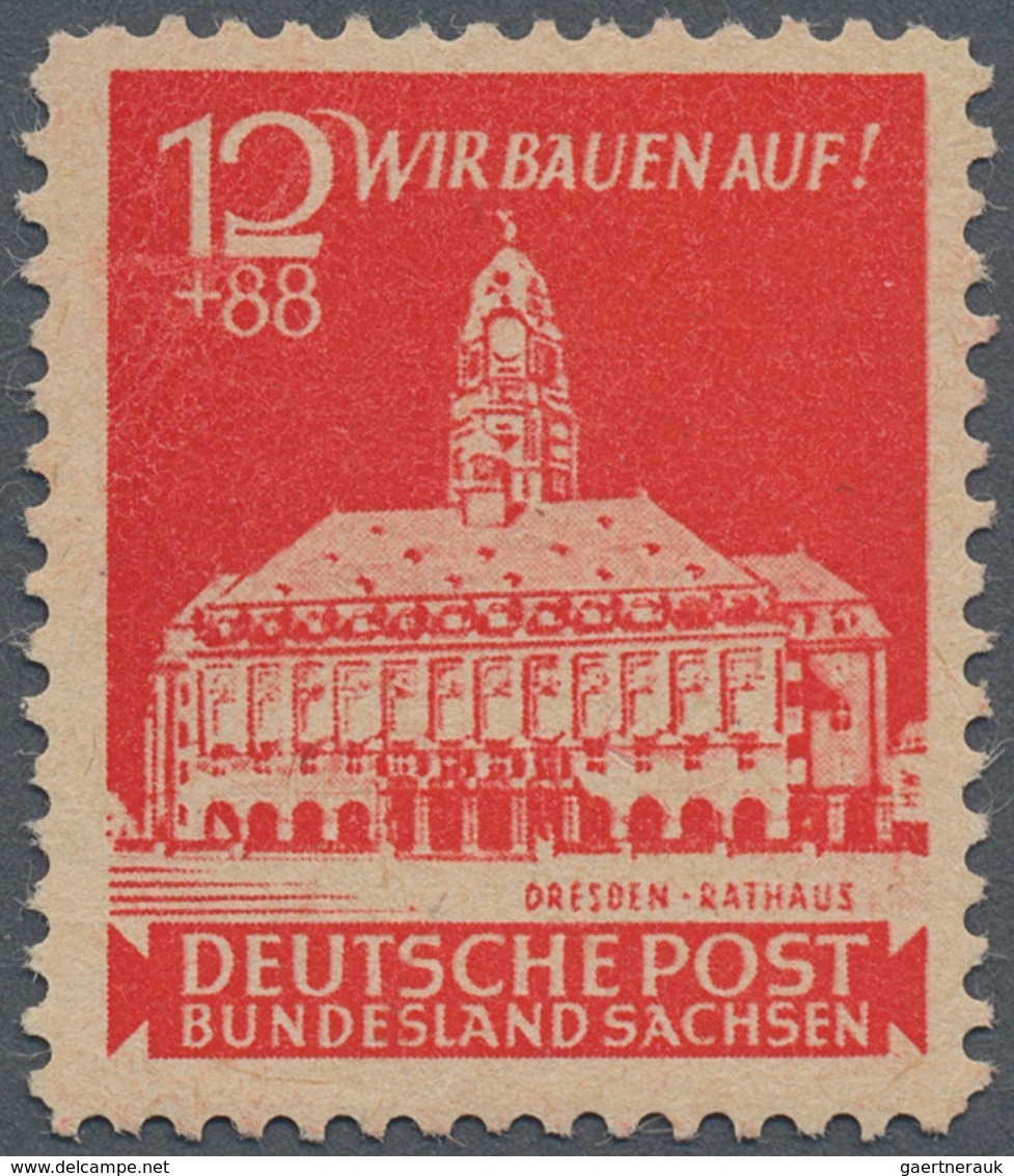 Sowjetische Zone - Ost-Sachsen: 1946, Wiederaufbau 12+88 Pf Lebhaftrot, Seltener PPROBEDRUCK Auf Gra - Other & Unclassified