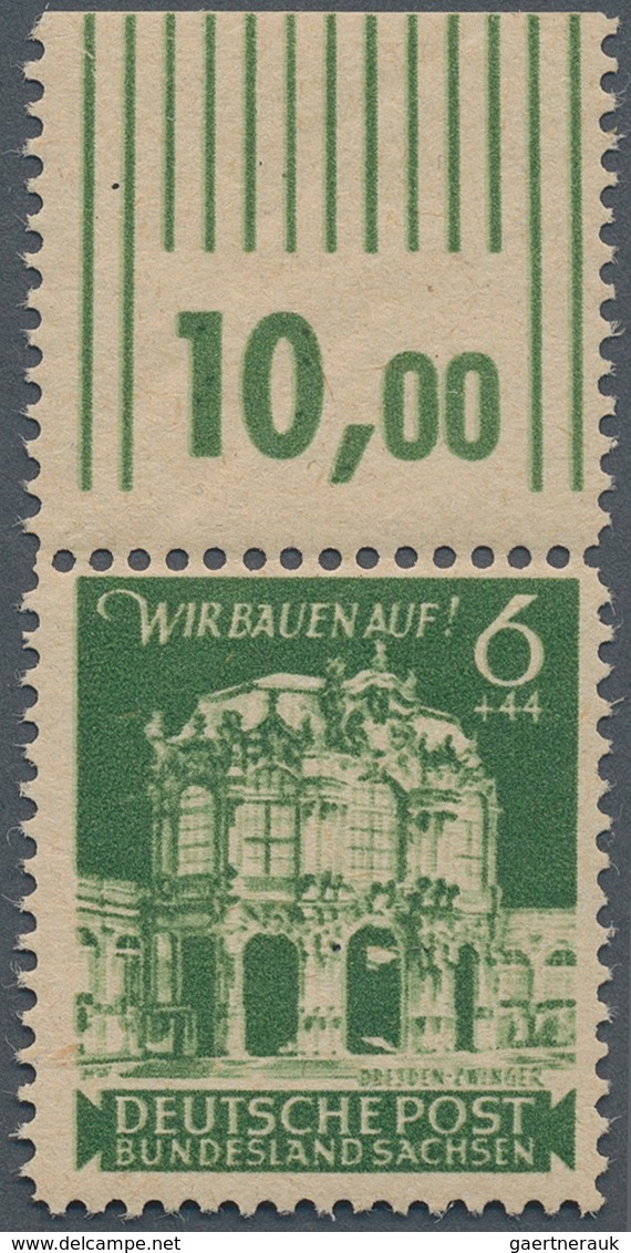 Sowjetische Zone - Ost-Sachsen: 1946, Wiederaufbau 6+44 Pf SCHWÄRZLICHGELBGRÜN, Feld 42, Probedruck - Other & Unclassified