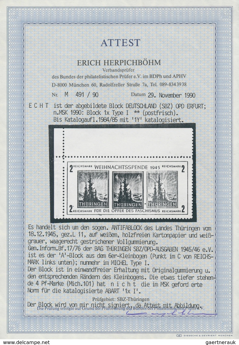 Sowjetische Zone - Thüringen: 1945, Sog. ANTIFABLOCK, Einwandfrei Postfrisch In Type I Vom Linken Ob - Altri & Non Classificati