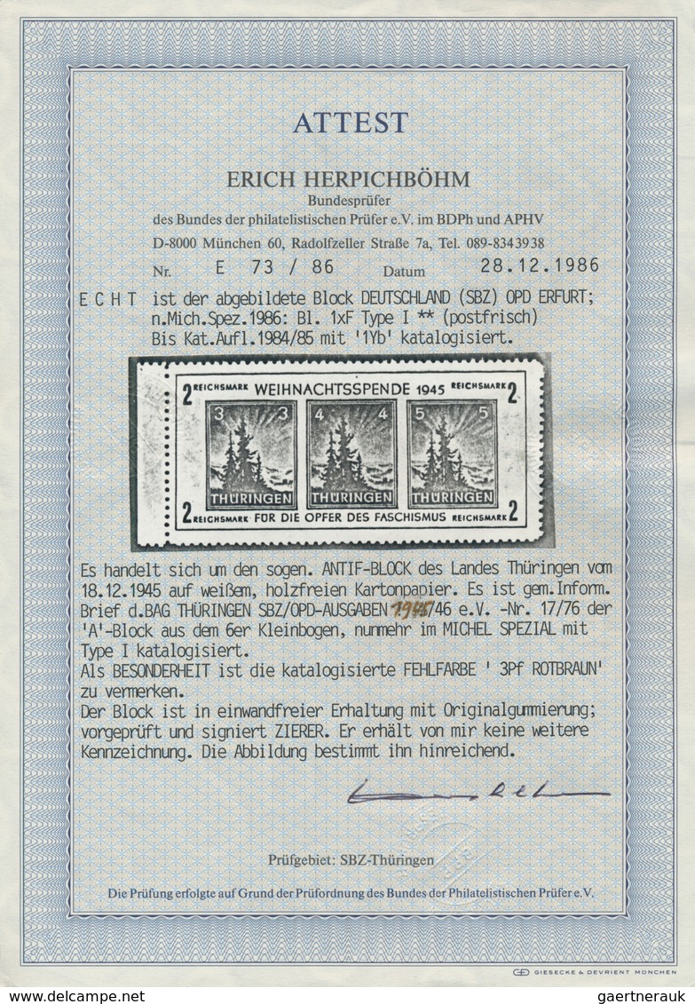 Sowjetische Zone - Thüringen: 1945, Sog. ANTIFABLOCK, Einwandfrei Postfrisch In Type I Vom Linken Bo - Altri & Non Classificati