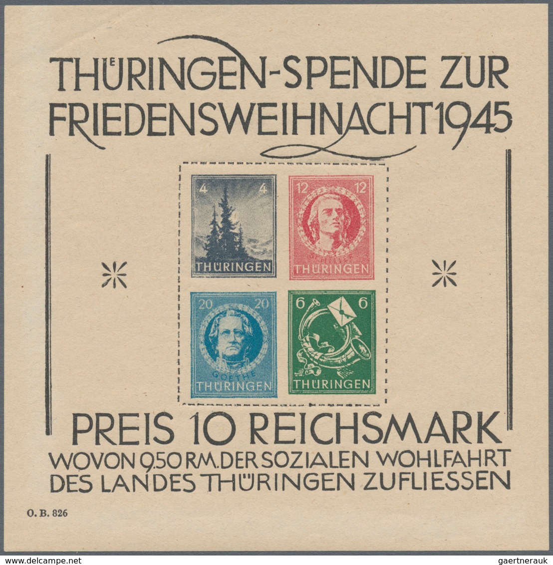 Sowjetische Zone - Thüringen: 1945, Großer Weihnachts-Block Auf Gelblichgrauem Papier In Type IV, Po - Altri & Non Classificati