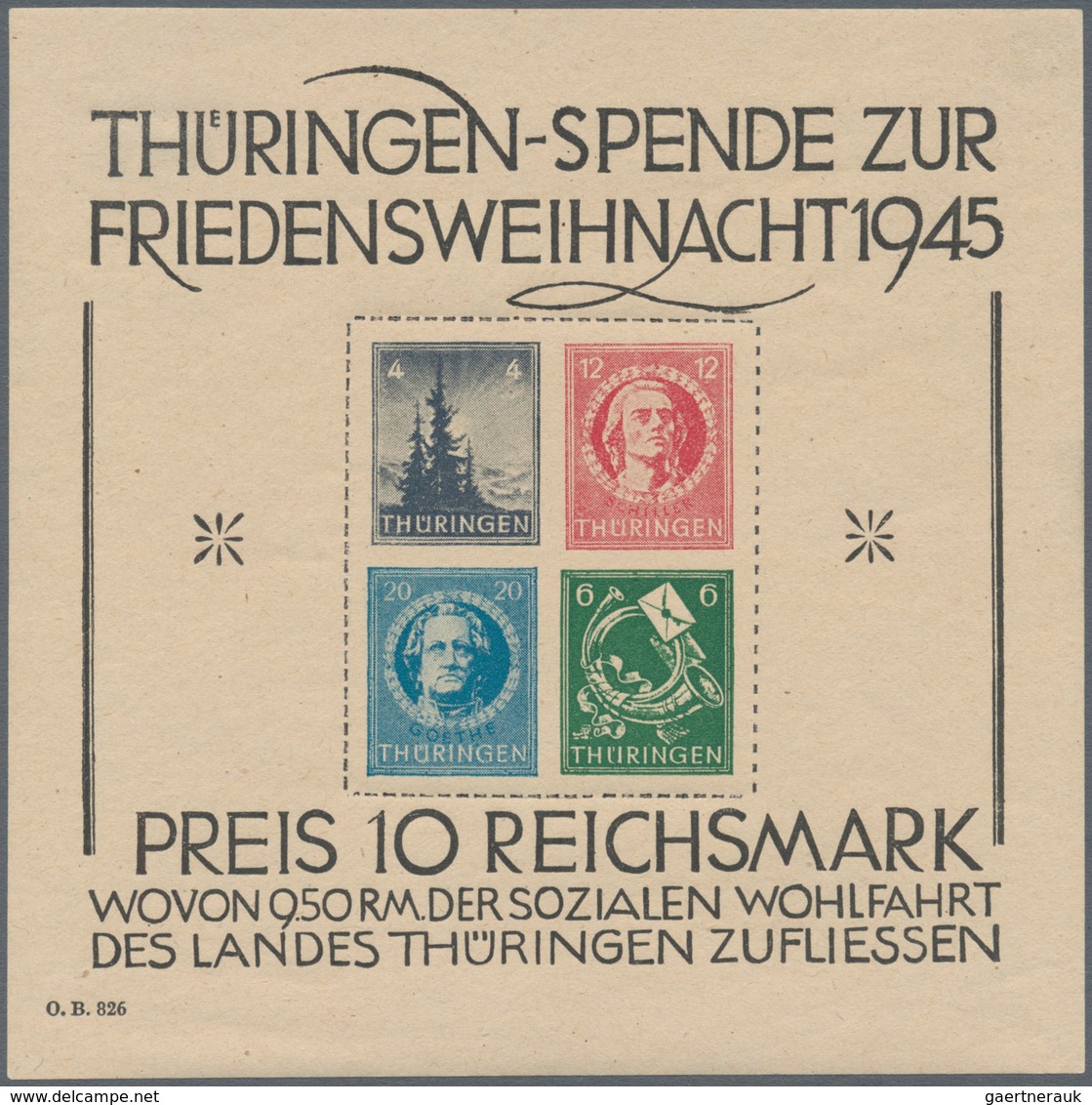 Sowjetische Zone - Thüringen: 1945, Großer Weihnachts-Block Auf Gelblichgrauem Papier In Type IV, Po - Altri & Non Classificati