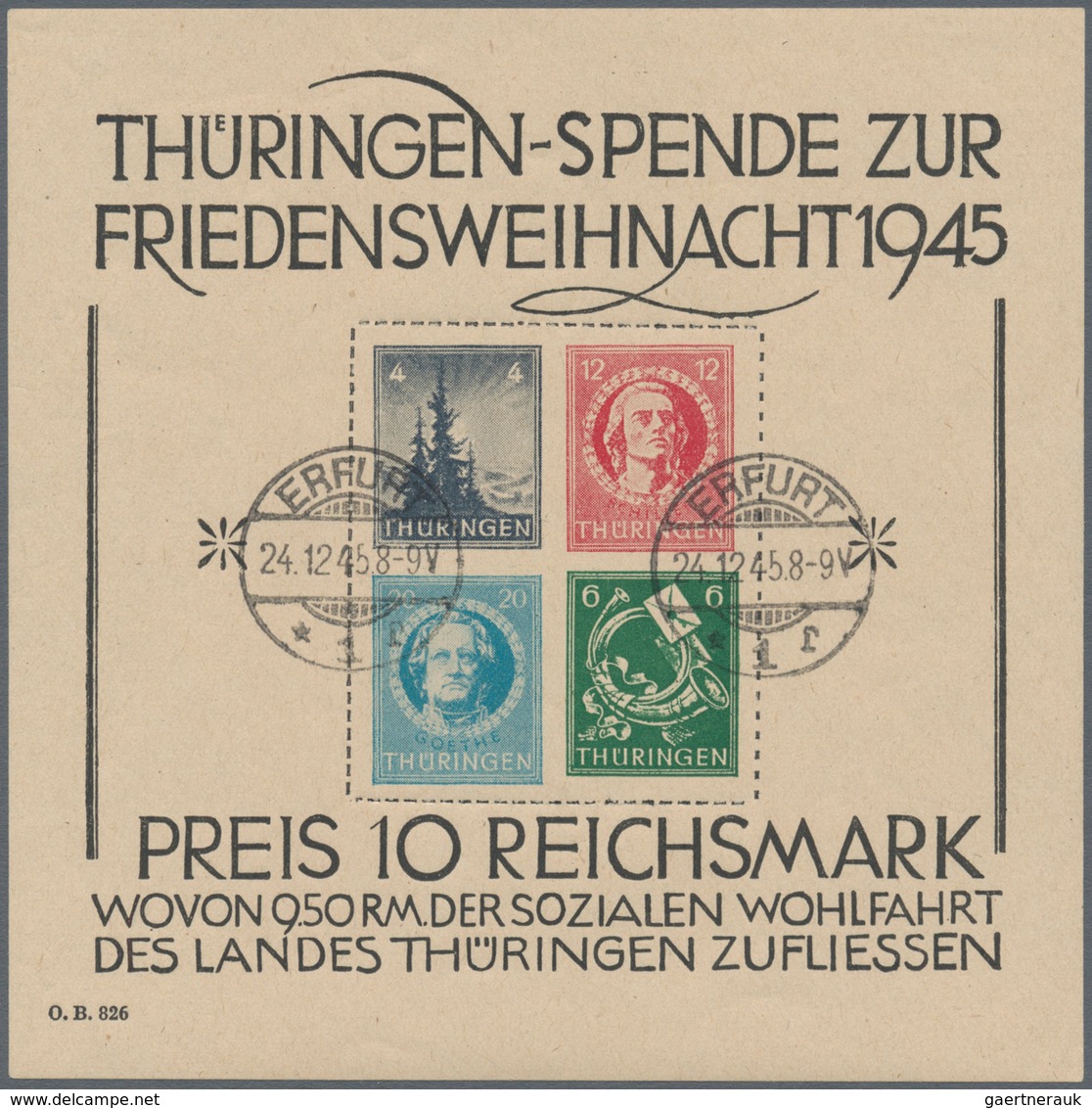 Sowjetische Zone - Thüringen: 1945, Großer Weihnachtsblock In Type IV Auf Grauem T-Papier, Sauber 2x - Altri & Non Classificati