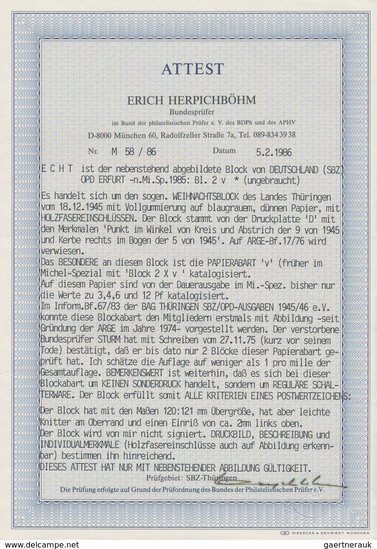 Sowjetische Zone - Thüringen: 1945, Großer Weihnachtsblock In Sehr Seltener Papiersorte V (graugefas - Altri & Non Classificati