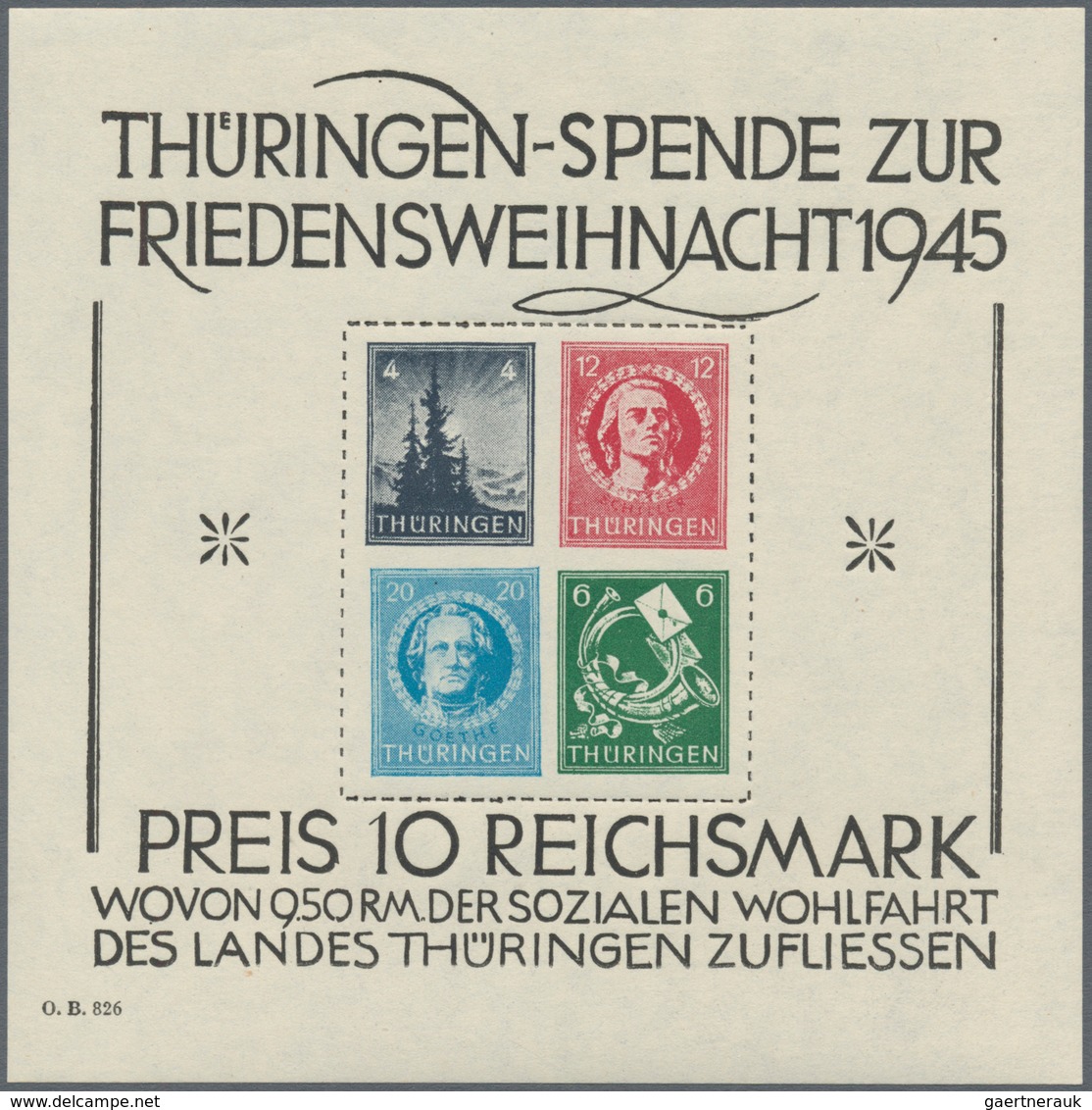 Sowjetische Zone - Thüringen: 1945, Grosser Weihnachtsblock In Type III Auf Weißem Holzfreien Karton - Otros & Sin Clasificación